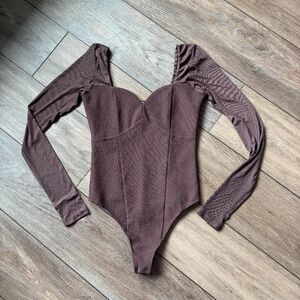 Abercrombie & Fitch brown long sleeve bodysuit mesh sleeves Size S